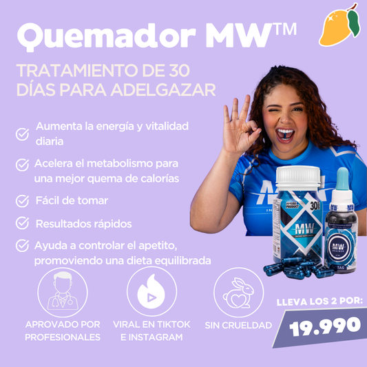 QUEMADOR MW™ TRATAMIENTO DE 60 DÍAS + SERUM DRENADOR DE REGALO